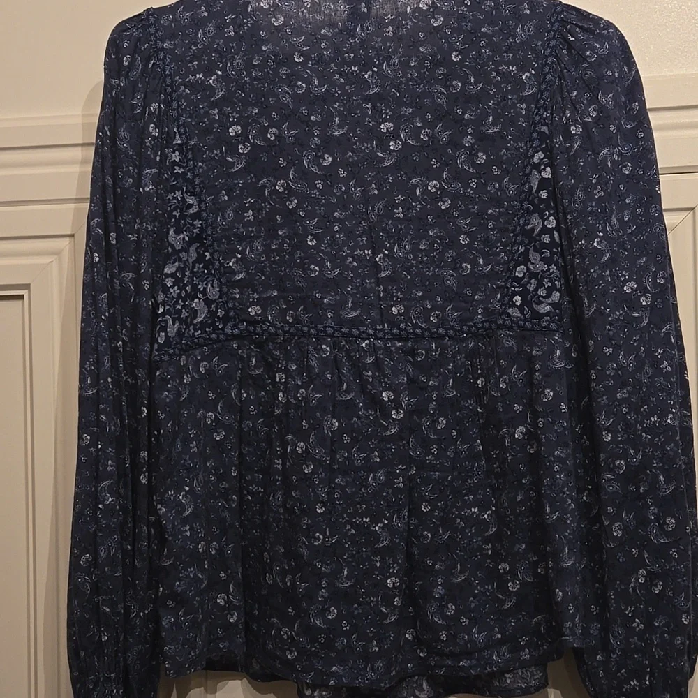 Old Navy Oversized Button-Front Mixed-Print Poet Navy Romantic Blouse - XS - NWT